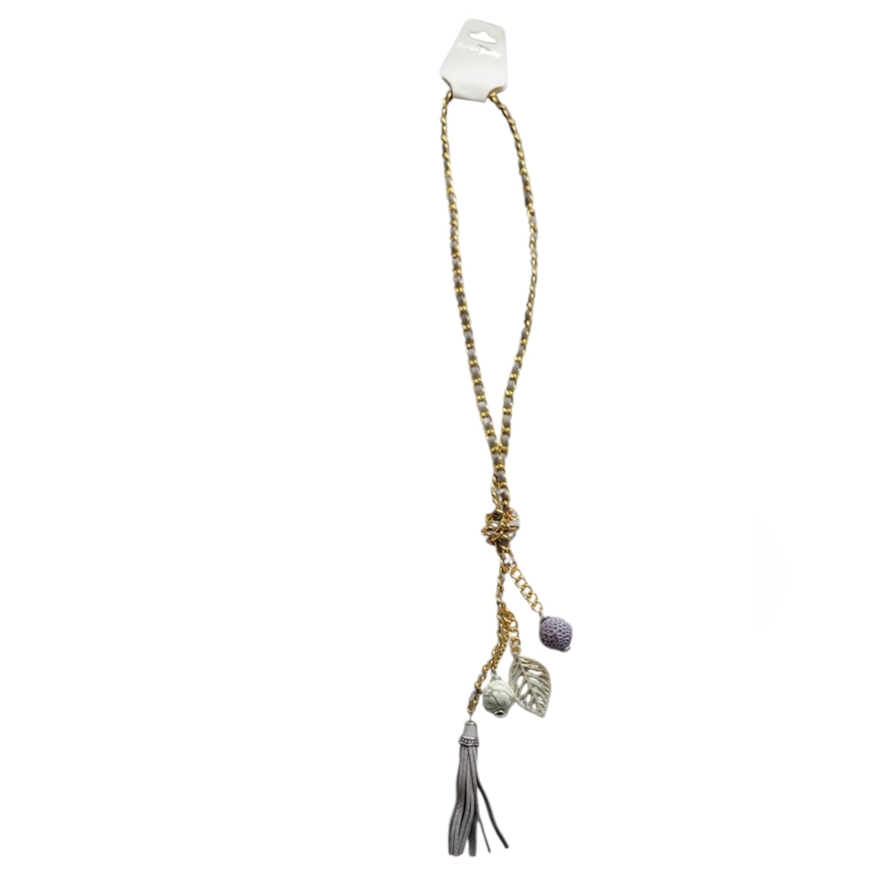 Gold and Silver Tassel Necklace with Beads and Charms